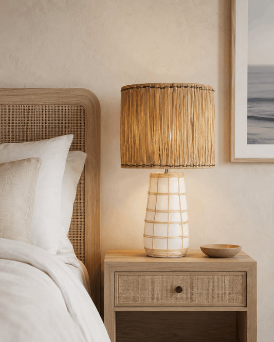 Molokai Tafellamp – Boho Wit-Naturel Terracotta & Gras
