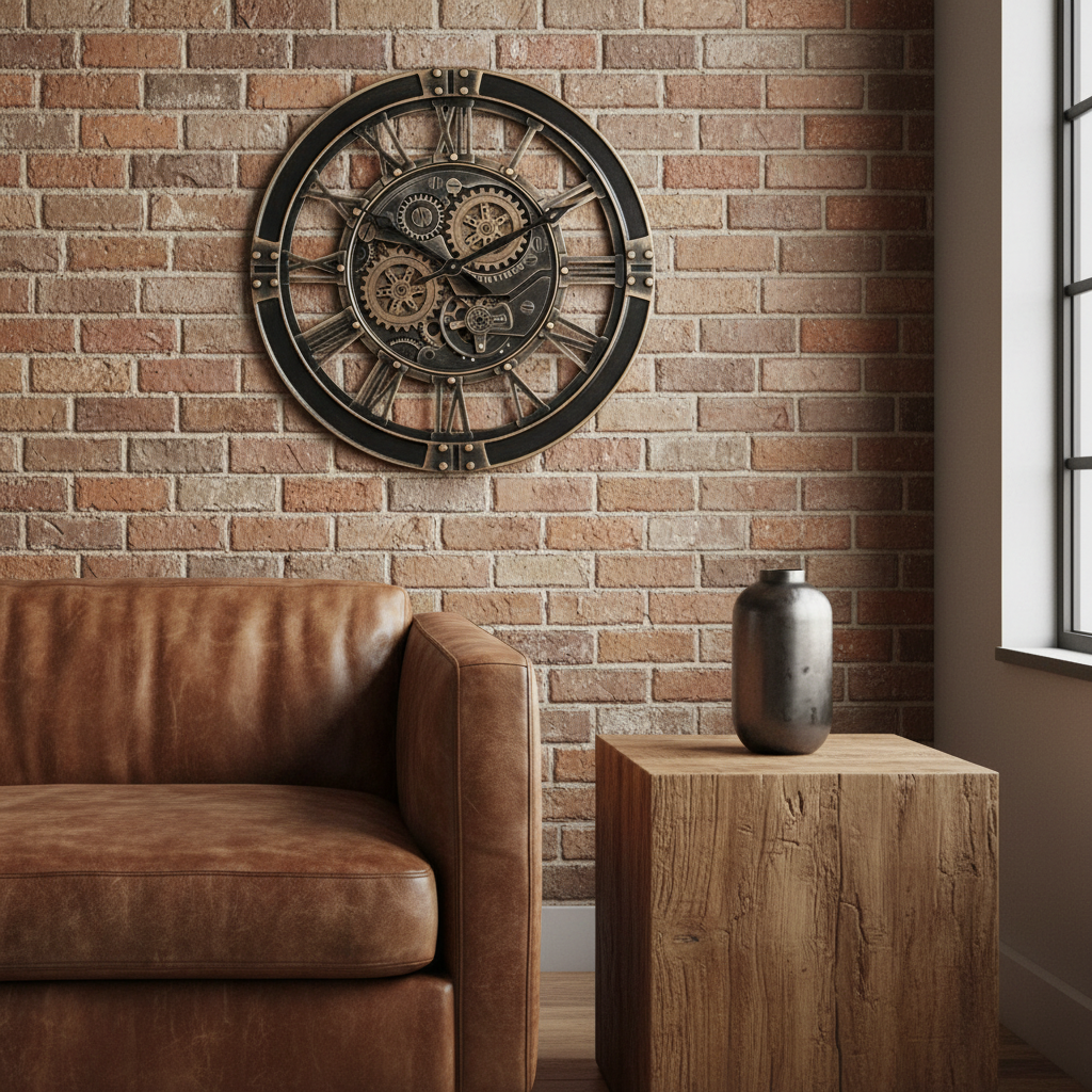Industriële Wandklok Kadan: Robuust Zwart Metaal, Stille Kracht met Zichtbare Tandwielen - CustomAI setting