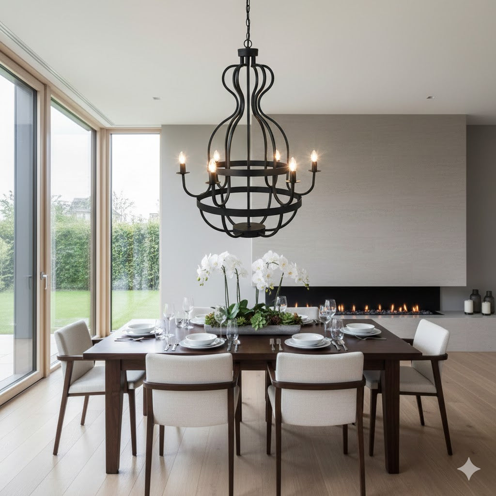 Zwarte ijzeren kroonluchter 6-arms met ketting – 80 cm