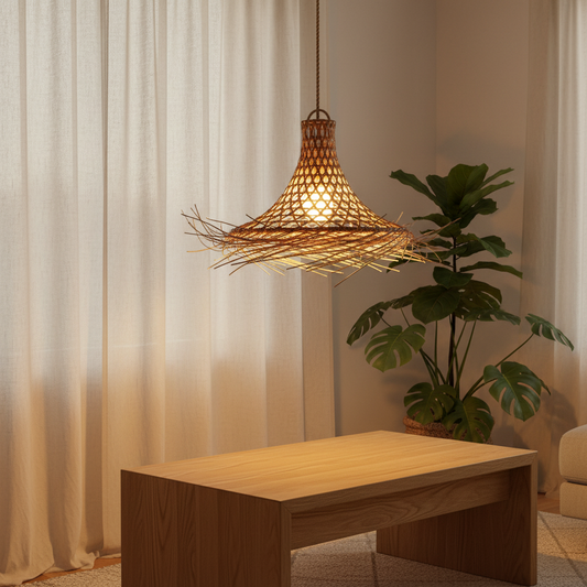Mykonos Hanglamp Naturel Rotan: Handgeweven Licht, Warme Gloed. - CustomAI setting