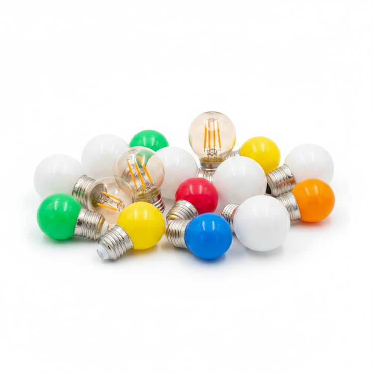 Vergelijking van E27 prikkabellampen met polycarbonaat kap: 1 Watt voor sfeerverlichting, 2 Watt voor functionele verlichting en dimbare opties voor maximale flexibiliteit bij Rimisa.