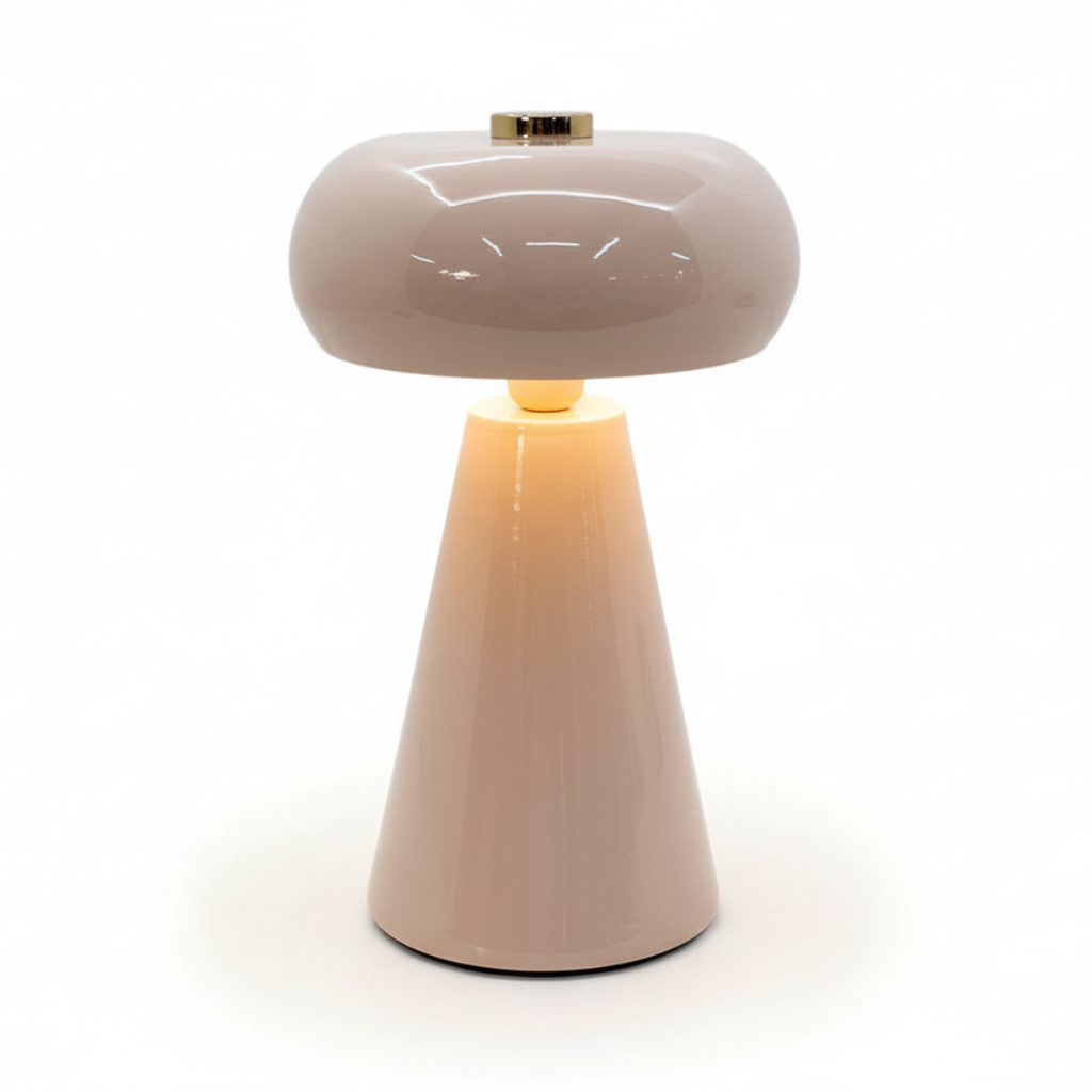 Beige Enamel Tafellamp Ø23cm - Sfeervol Hoogglans