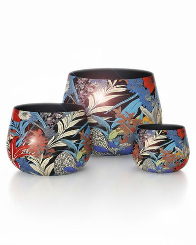 Floral vazen & planter set Blue van 3 by Mooss – geëmailleerd metaal