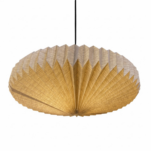 Stijlvolle beige geplooide hanglamp Harmonie ellips 80cm  van linnen met een modern en sfeervol ontwerp voor een warm interieur - Rimisa
