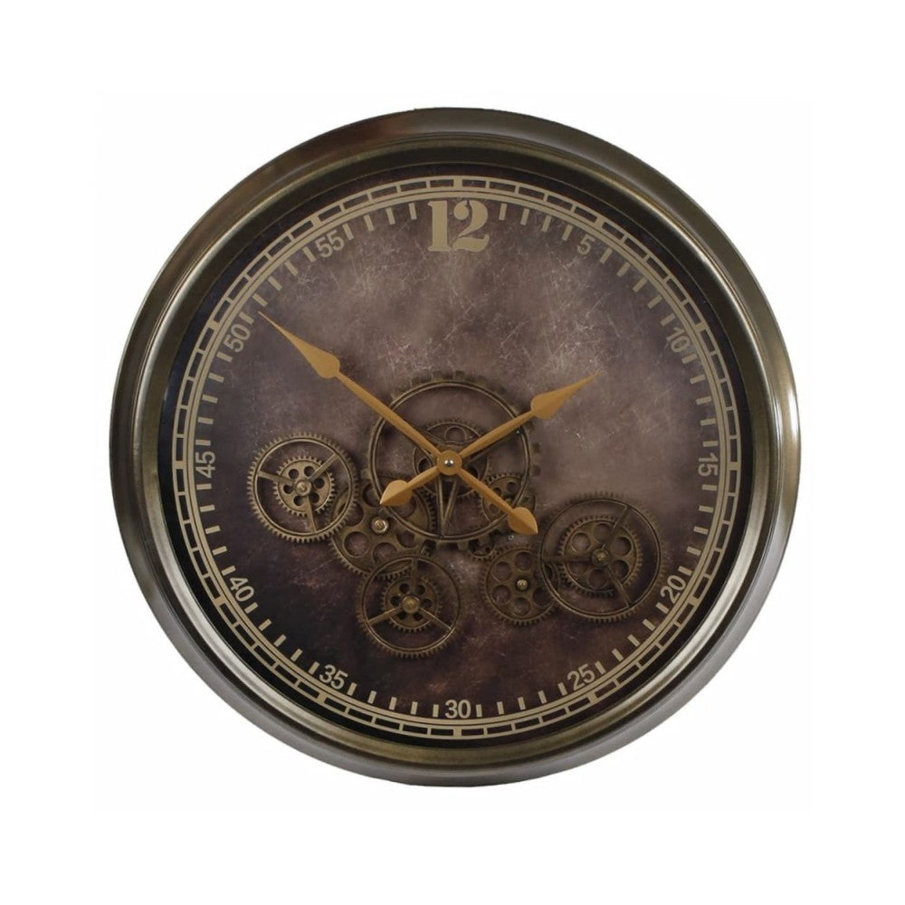 Radarklok Vienna goud met draaiende tandwielen 62 cm