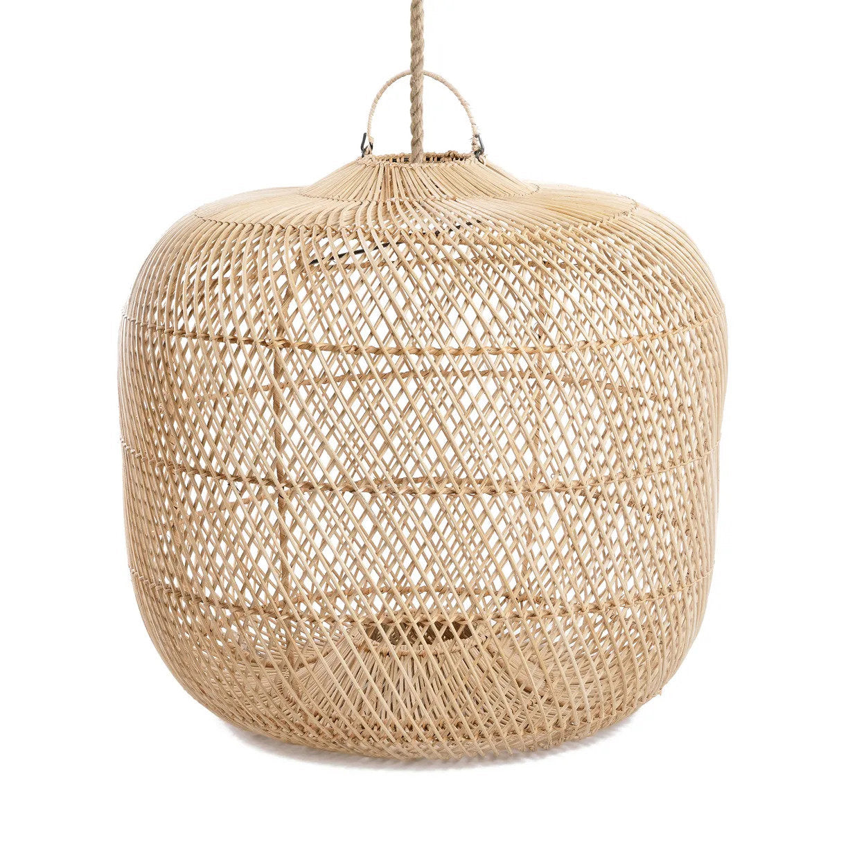 Handgemaakte Batu Bolong hanglamp van natuurlijk gevlochten riet voor een sfeervol interieur - Rimisa