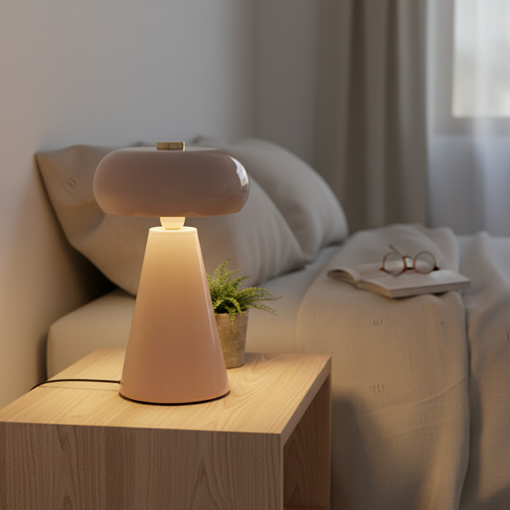 Beige Enamel Tafellamp Ø23cm - Sfeervol Hoogglans - CustomAI setting