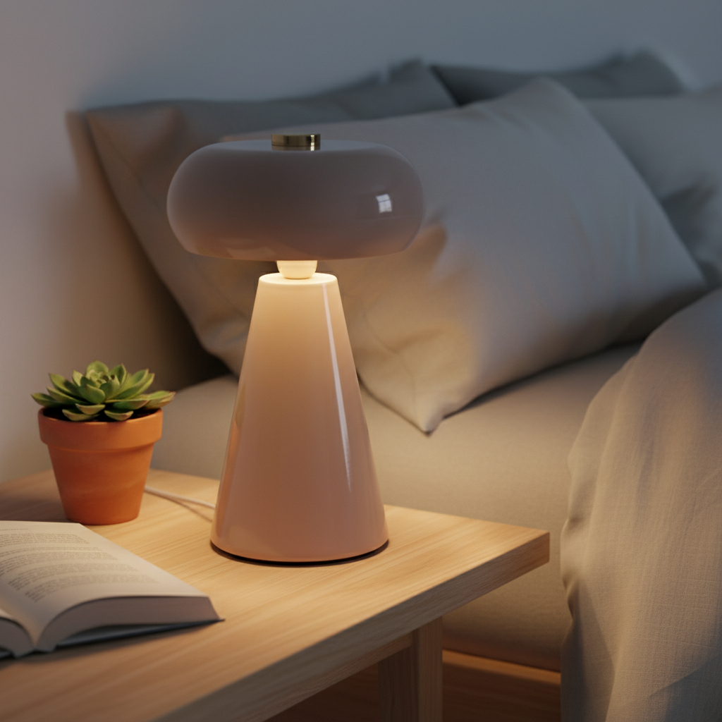 Beige Enamel Tafellamp Ø23cm - Sfeervol Hoogglans - CustomAI setting