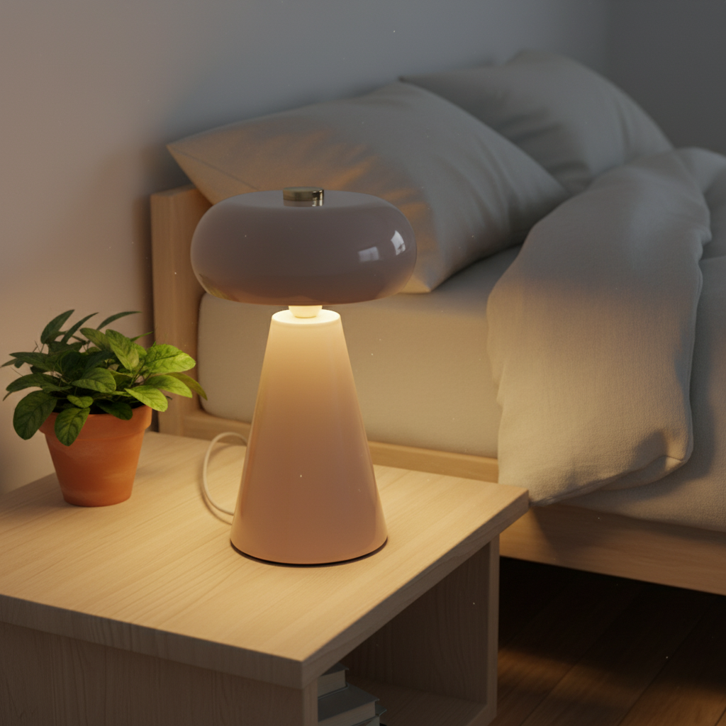 Beige Enamel Tafellamp Ø23cm - Sfeervol Hoogglans - CustomAI setting