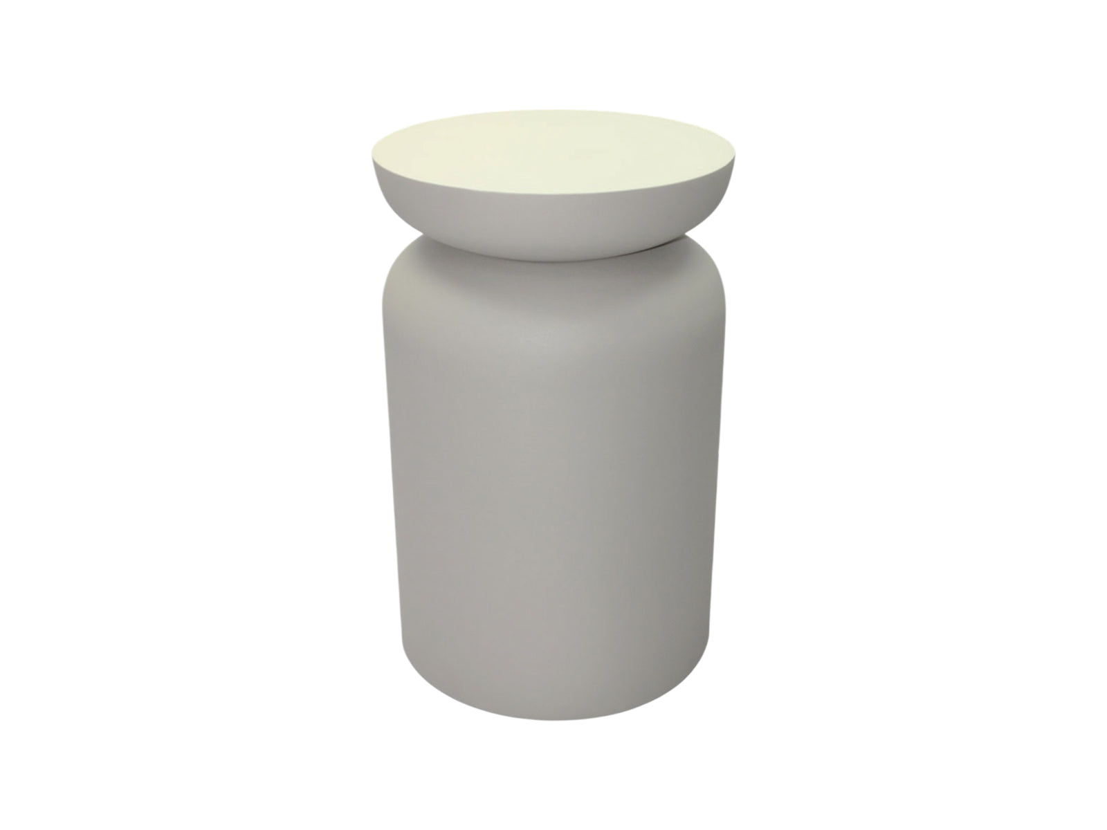 Minimalistische ivoorwitte of lichtgrijze bijzettafel geschikt voor een modern interieur.
