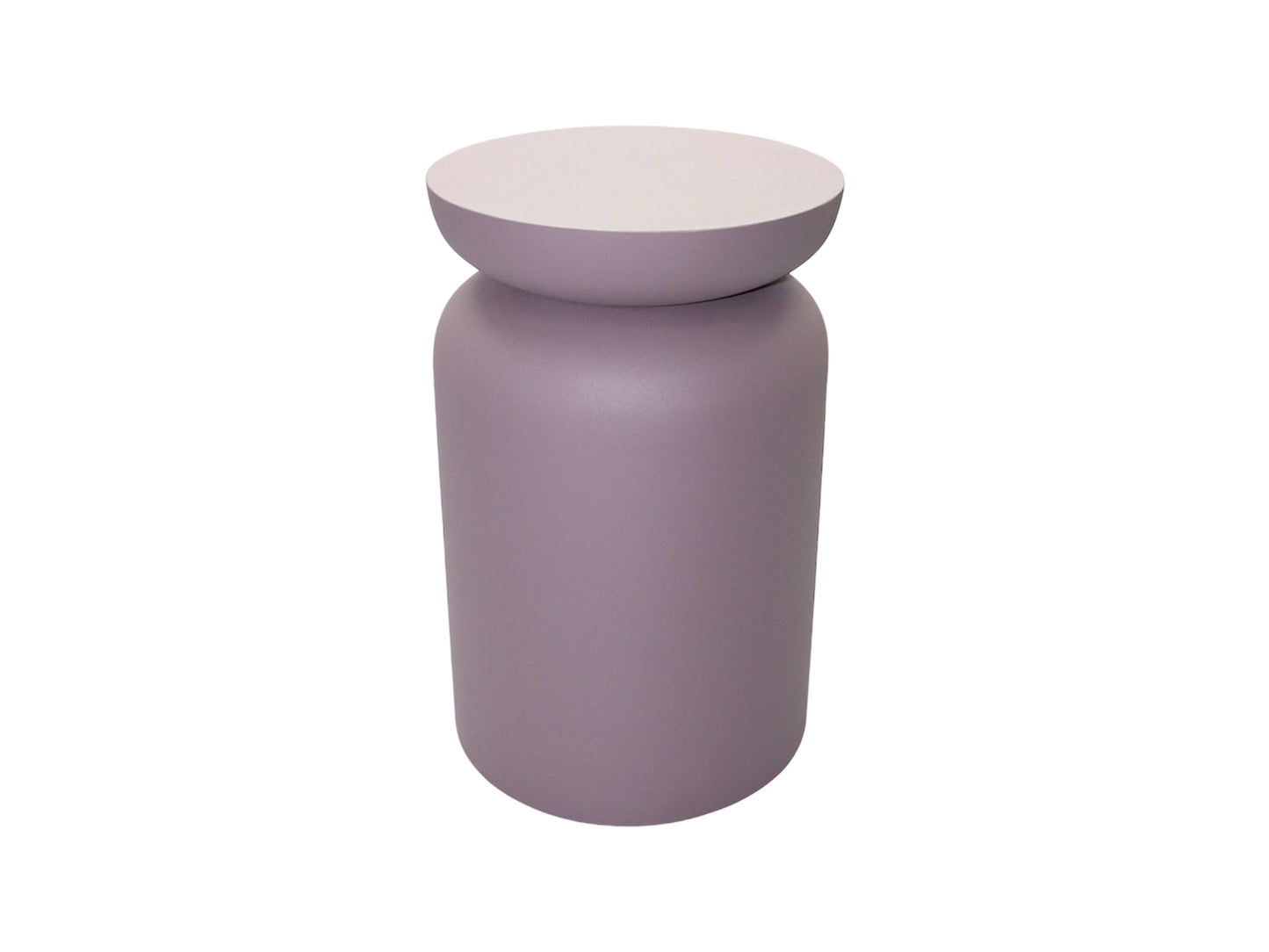 Moderne paarse cilinder-vormige bijzettafel van By Moos met een matte afwerking.