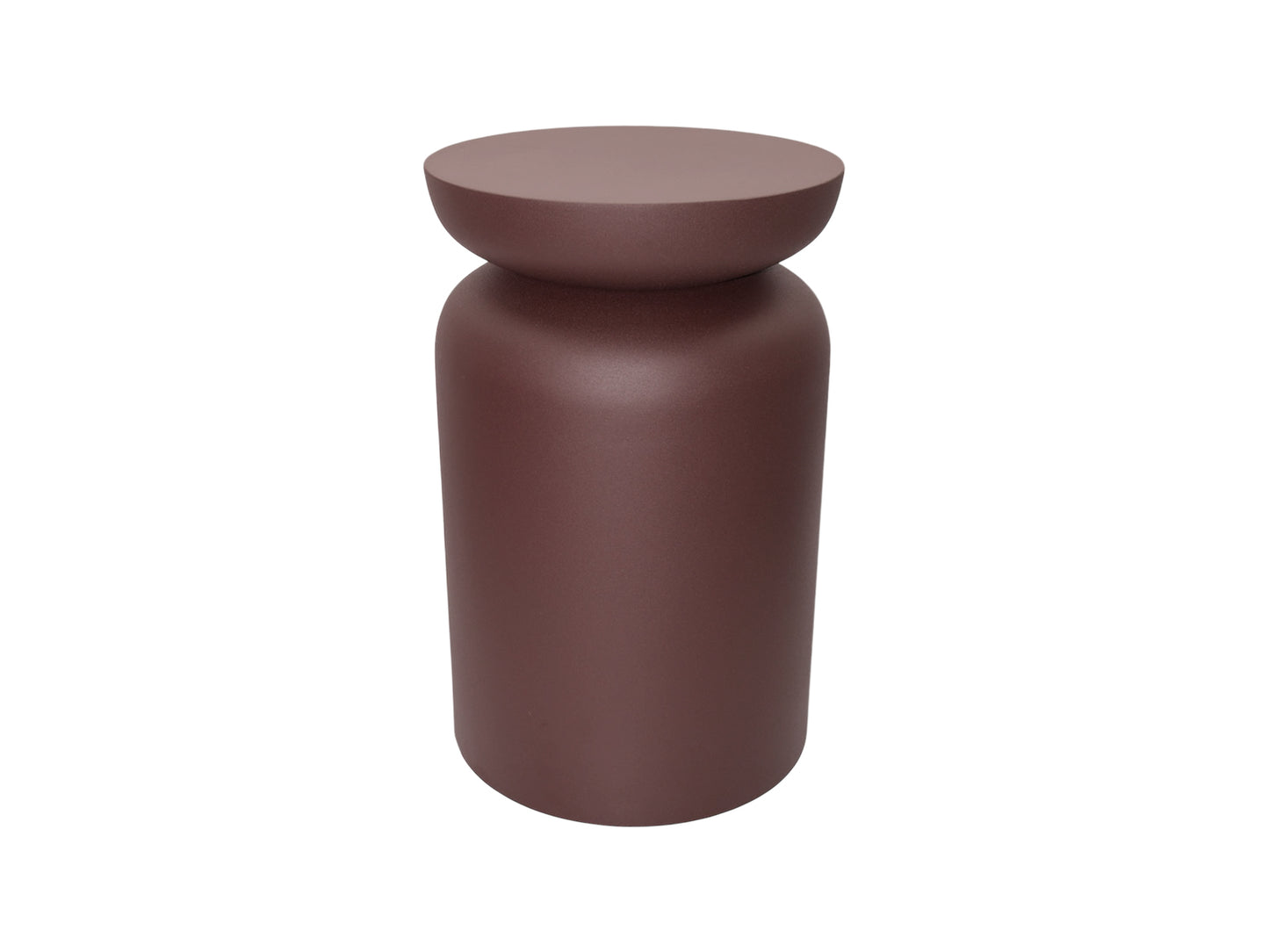 Roestbruine matte kruk of bijzettafel van By Moos, afmeting 30 centimeter doorsnede.