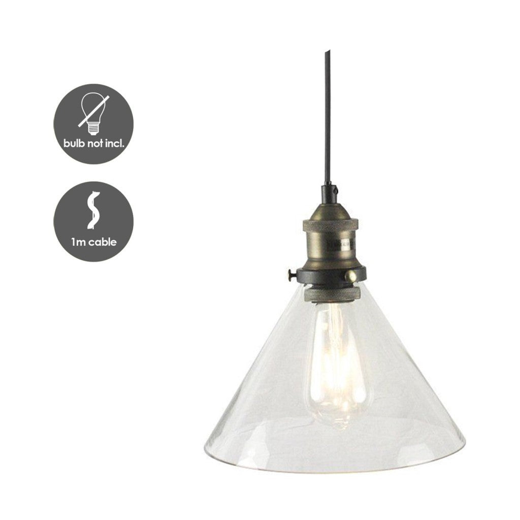 Hanglamp Valentino brons zwart met glas Ø24 cm