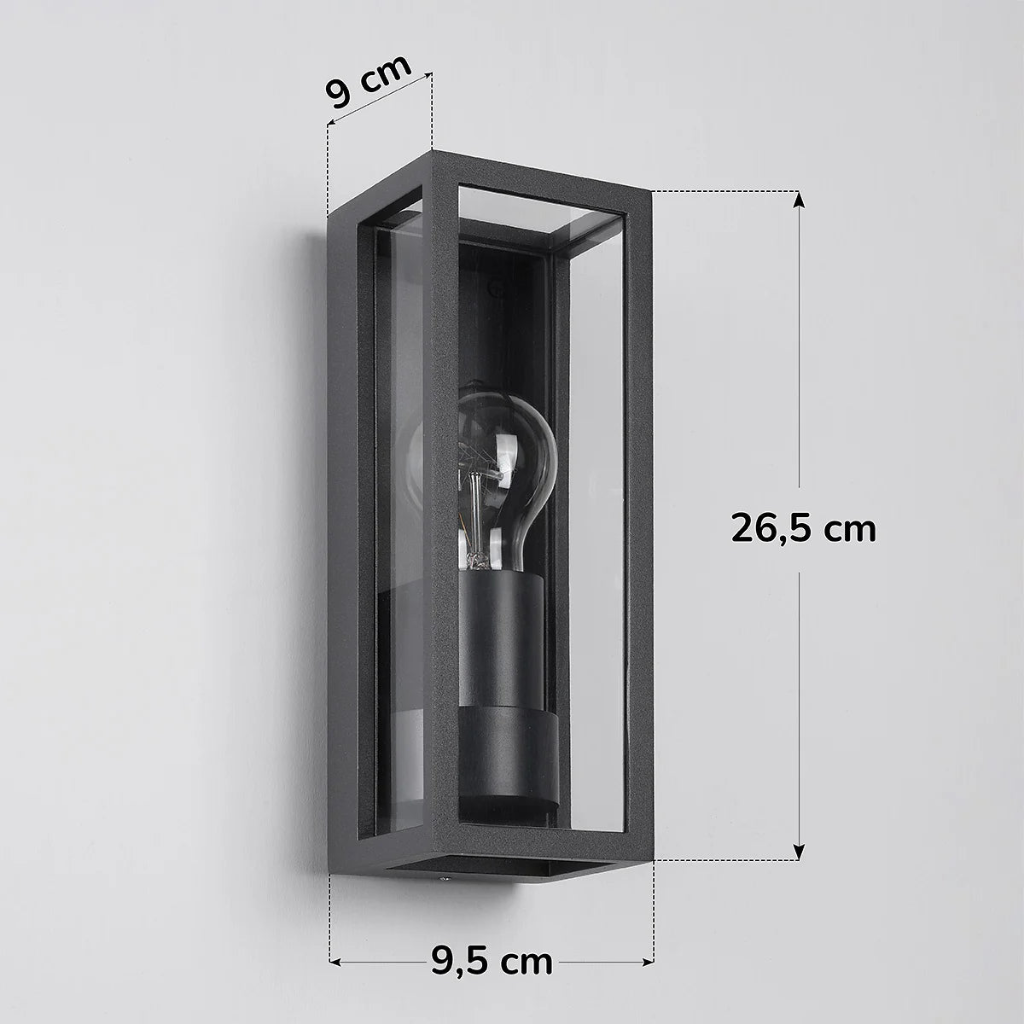 Industriële buitenwandlamp Tess zwart met helder glas