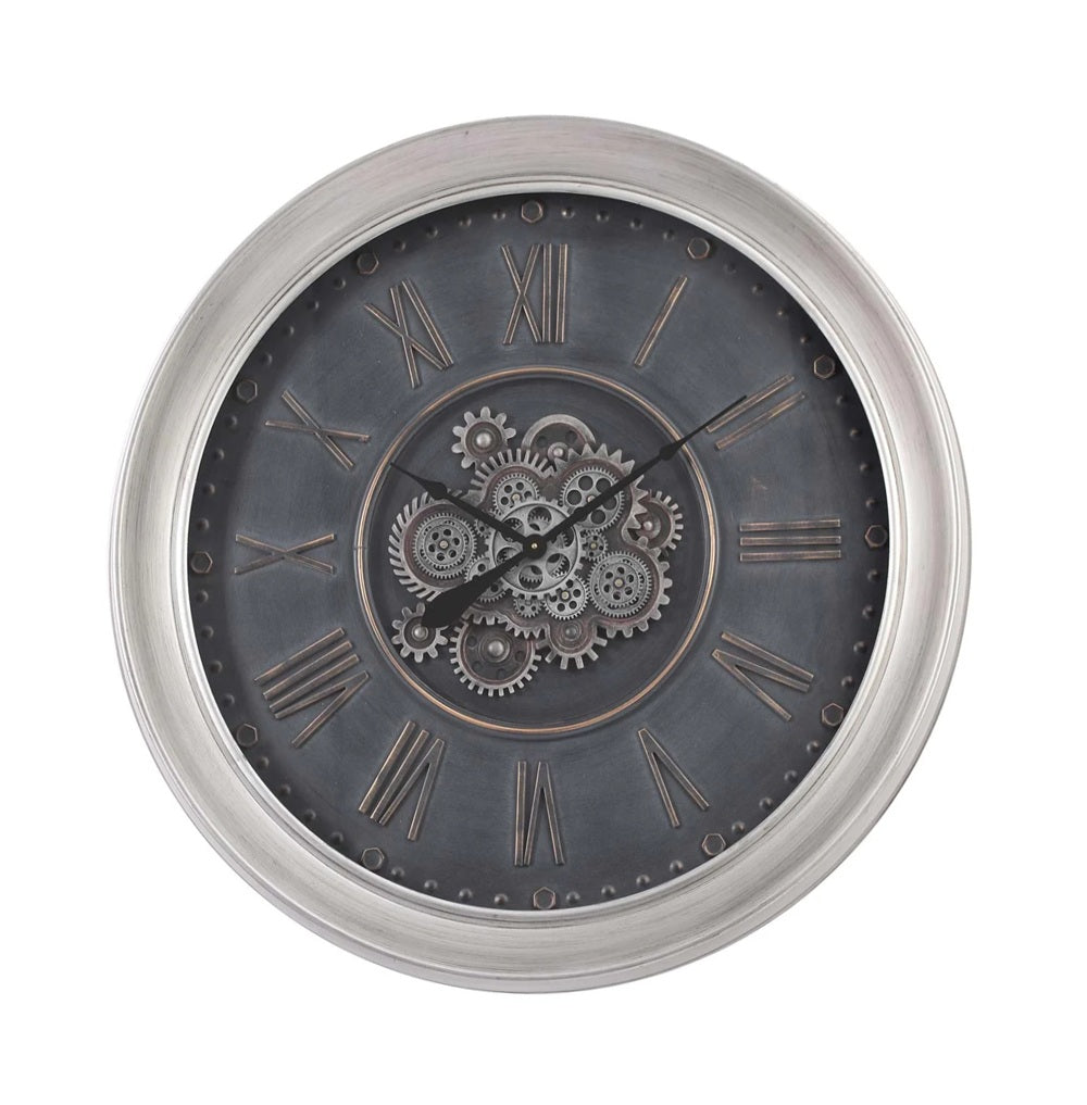 Industriële Maddox L radar wandklok van 102 cm met open tandwielmechanisme en antraciet wijzerplaat met Romeinse cijfers
