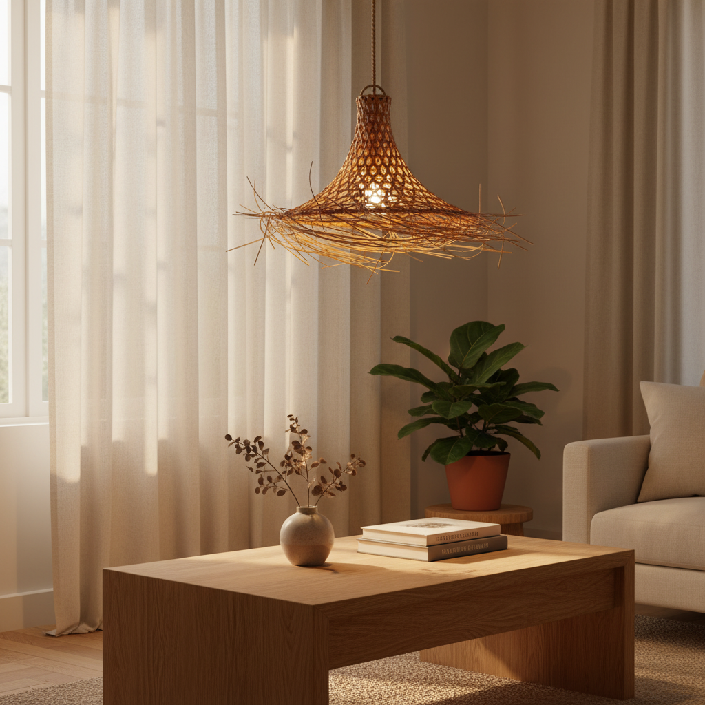 Mykonos Hanglamp Naturel Rotan: Handgeweven Licht, Warme Gloed. - CustomAI setting