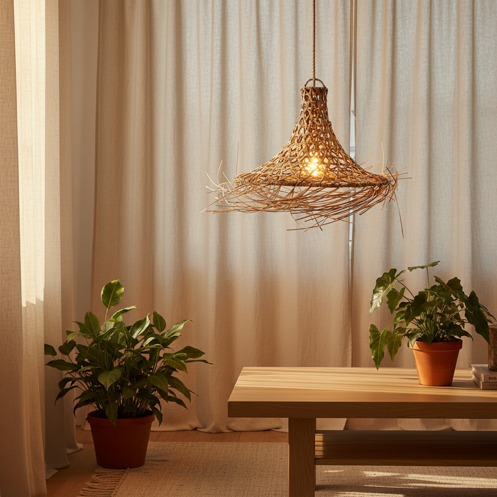 Mykonos Hanglamp Naturel Rotan: Handgeweven Licht, Warme Gloed. - CustomAI setting
