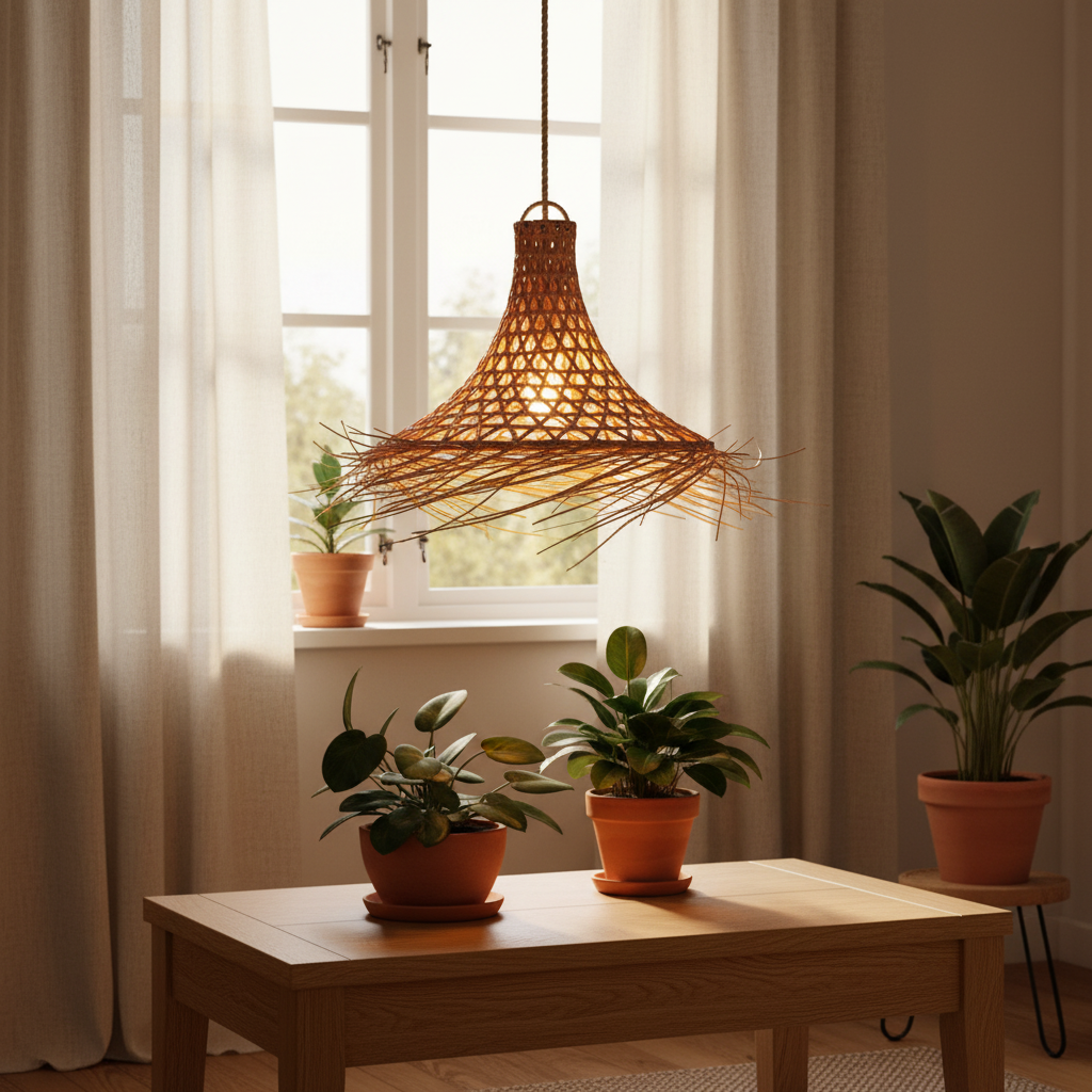Mykonos Hanglamp Naturel Rotan: Handgeweven Licht, Warme Gloed. - CustomAI setting
