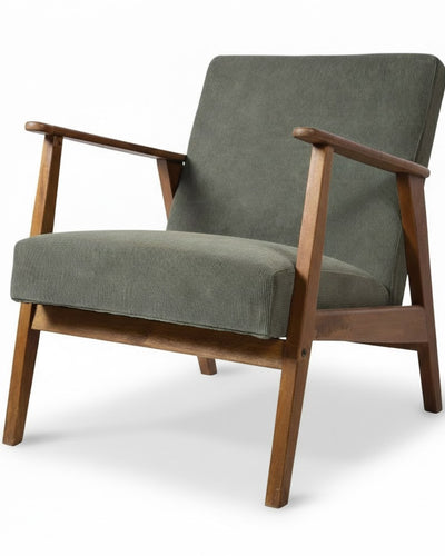 Olijf groene retro fauteuil by Mooss | Jaren ’60 design