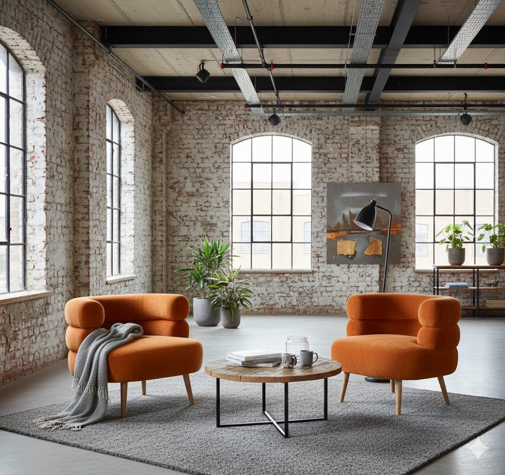 Fauteuil Margot – ronde design fauteuil in oranje stof