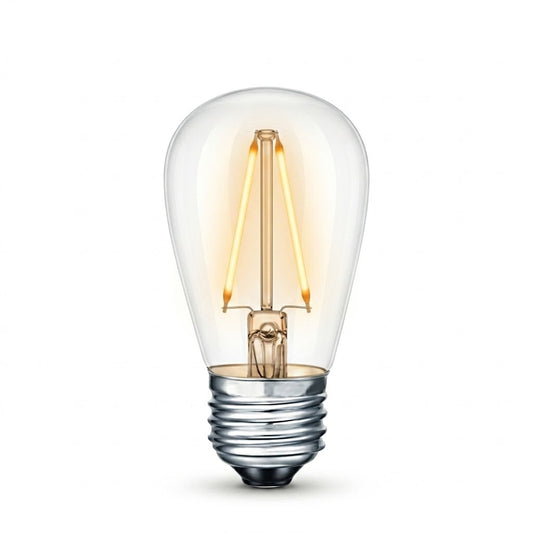 Dimbare LED filament lamp met warm witte gloed en schokbestendige polycarbonaat kap, speciaal voor prikkabel verlichting.