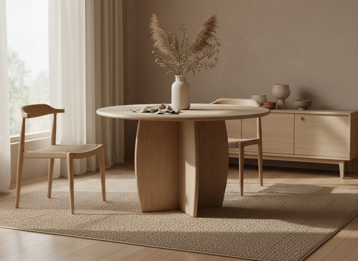 Sfeervolle Eethoek met Ronde Houten Tafel - Rimisa