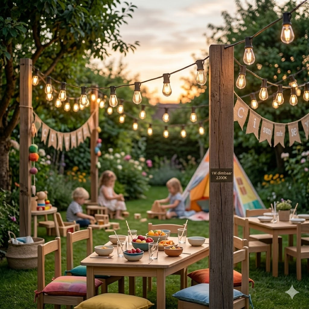 Een pikkabel van 20M met prikkabel 1W led-lamoen voor een sfeervol tuinfeest voor spelende kinderen van Rimisa