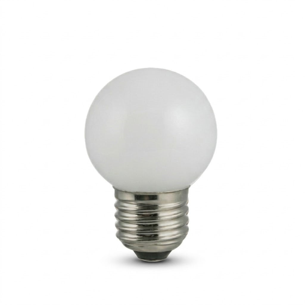 Professionele hero-foto van de Rimisa G45 kogel prikkabel lamp met E27 fitting en een melkwitte polycarbonaat kap op een witte achtergrond.