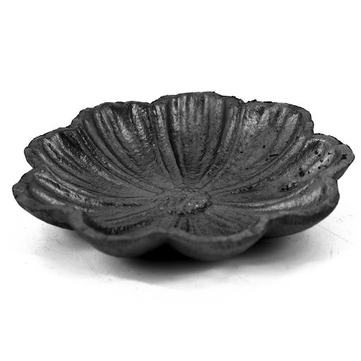 Zwart gietijzeren schaaltje in de vorm van een bloem voor amberblokjes, 12x2cm decoratie - Rimisa