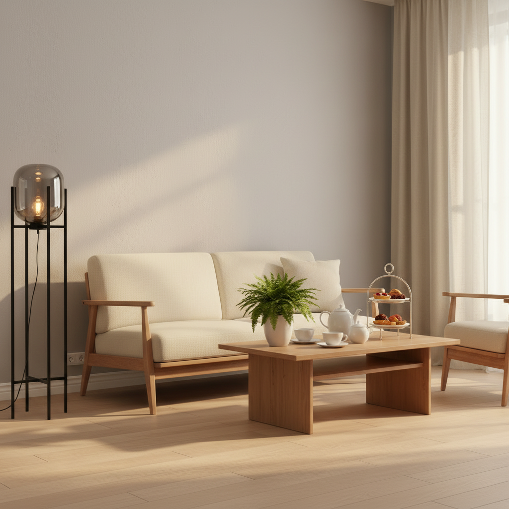 Sfeervolle vloerlamp Bas met decoratieve LED lamp in woonkamer