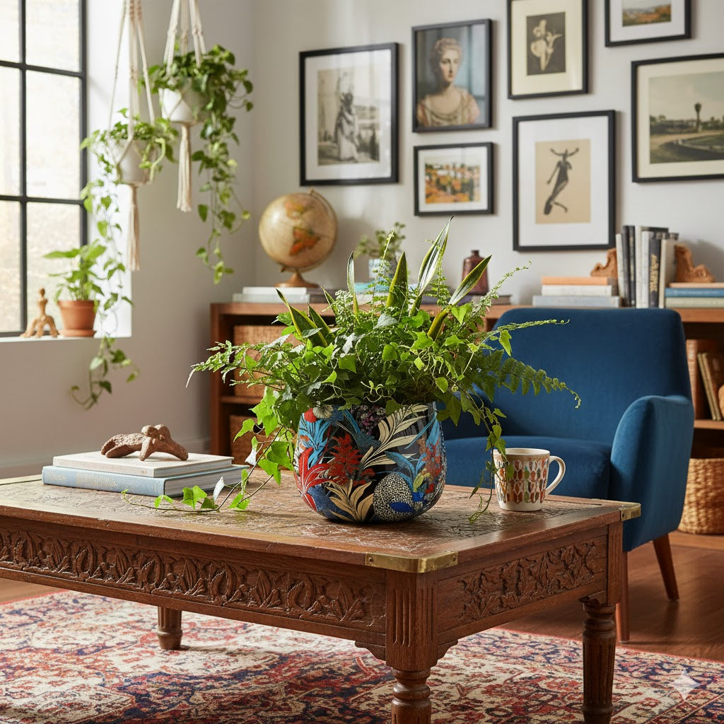 Floral vazen & planter set Blue van 3 by Mooss – geëmailleerd metaal