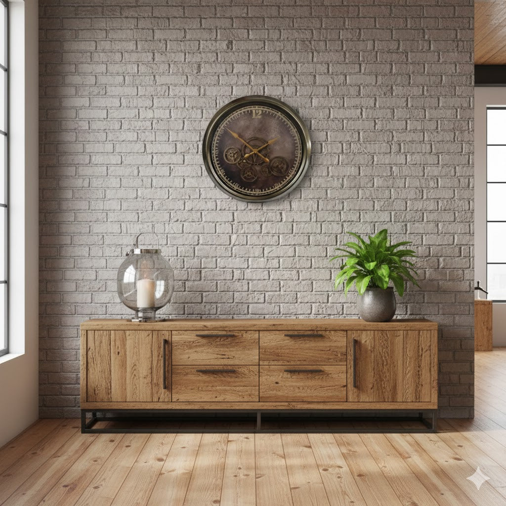 Radarklok Vienna goud met draaiende tandwielen 62 cm