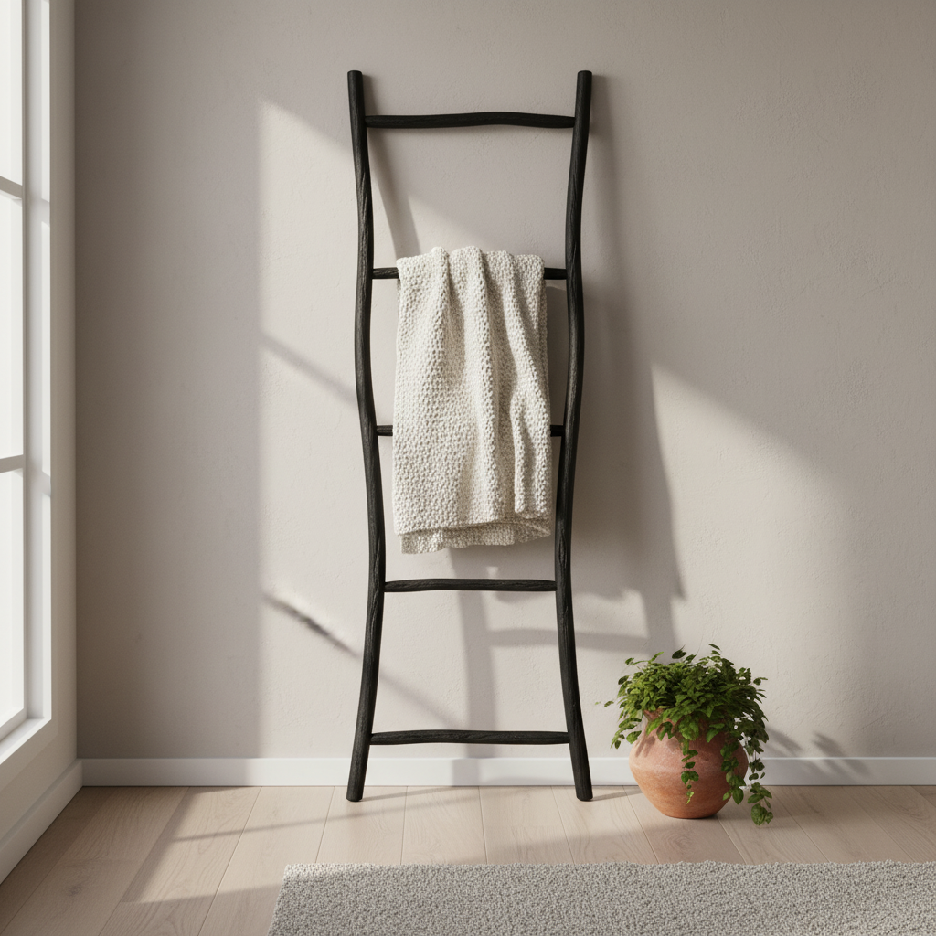 Zwarte Teakhouten Decoratieladder: Puur Karakter, Voelbare Stevigheid - CustomAI setting